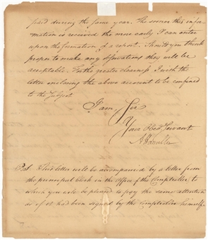 1791 Alexander Hamilton Signed Letter Reboosting The Salary of His Agents (JSA)